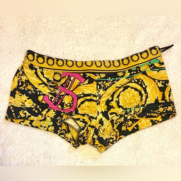 Versace Pants - Versace womens shorts Barroco black gold unique vintage and silver loop at front